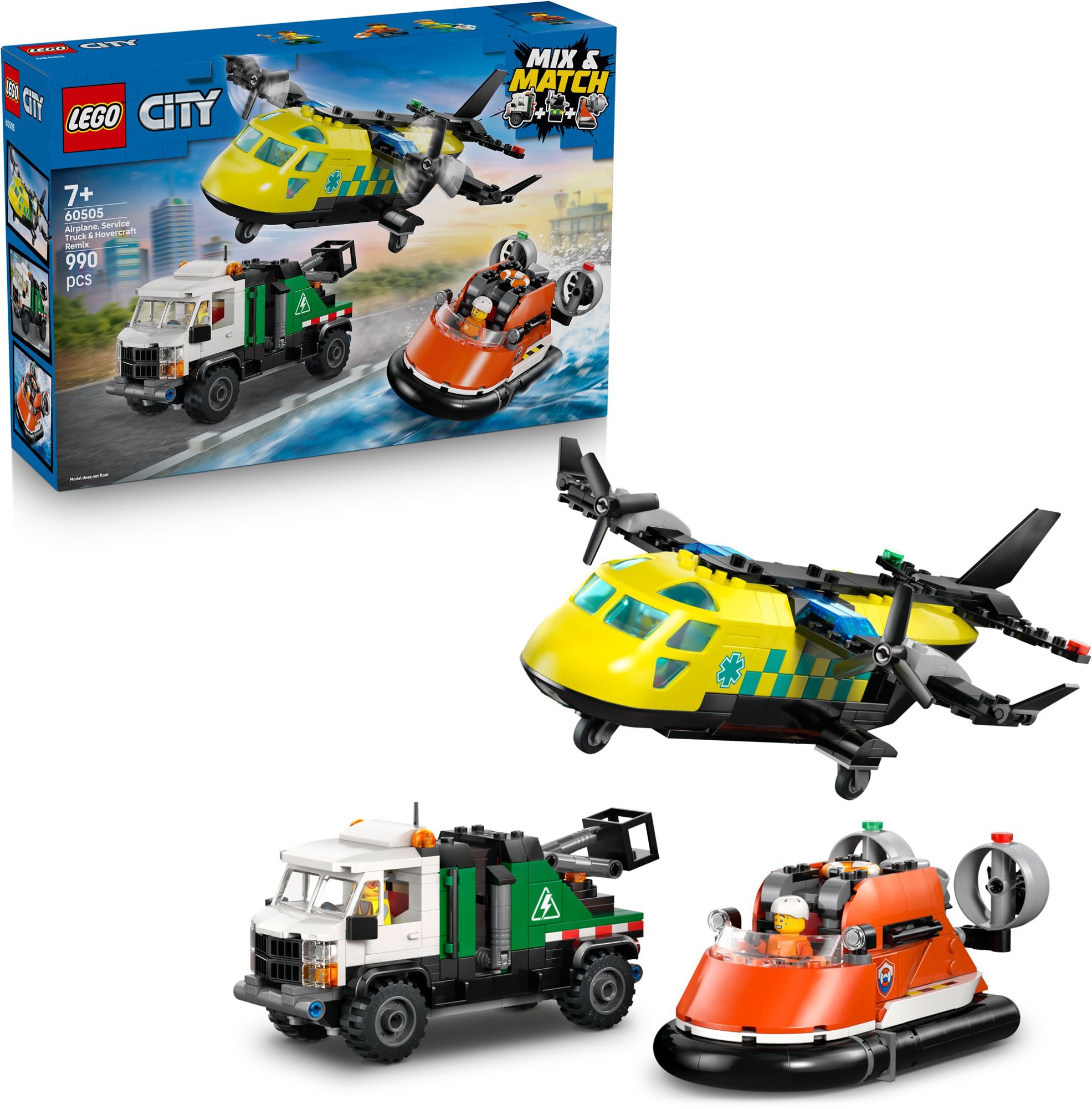 Remix LEGO City 60505: Letadlo, servisní vůz a vznášedlo