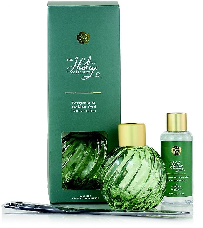 Ashleigh & Burwood Dárková sada skleněný GREEN s náplní BERGAMOT & GOLDEN OUD 150 ml