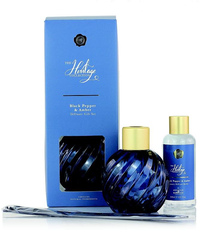 Ashleigh & Burwood Dárková sada skleněný BLUE s náplní BLACK PEPPER & AMBER 150 ml