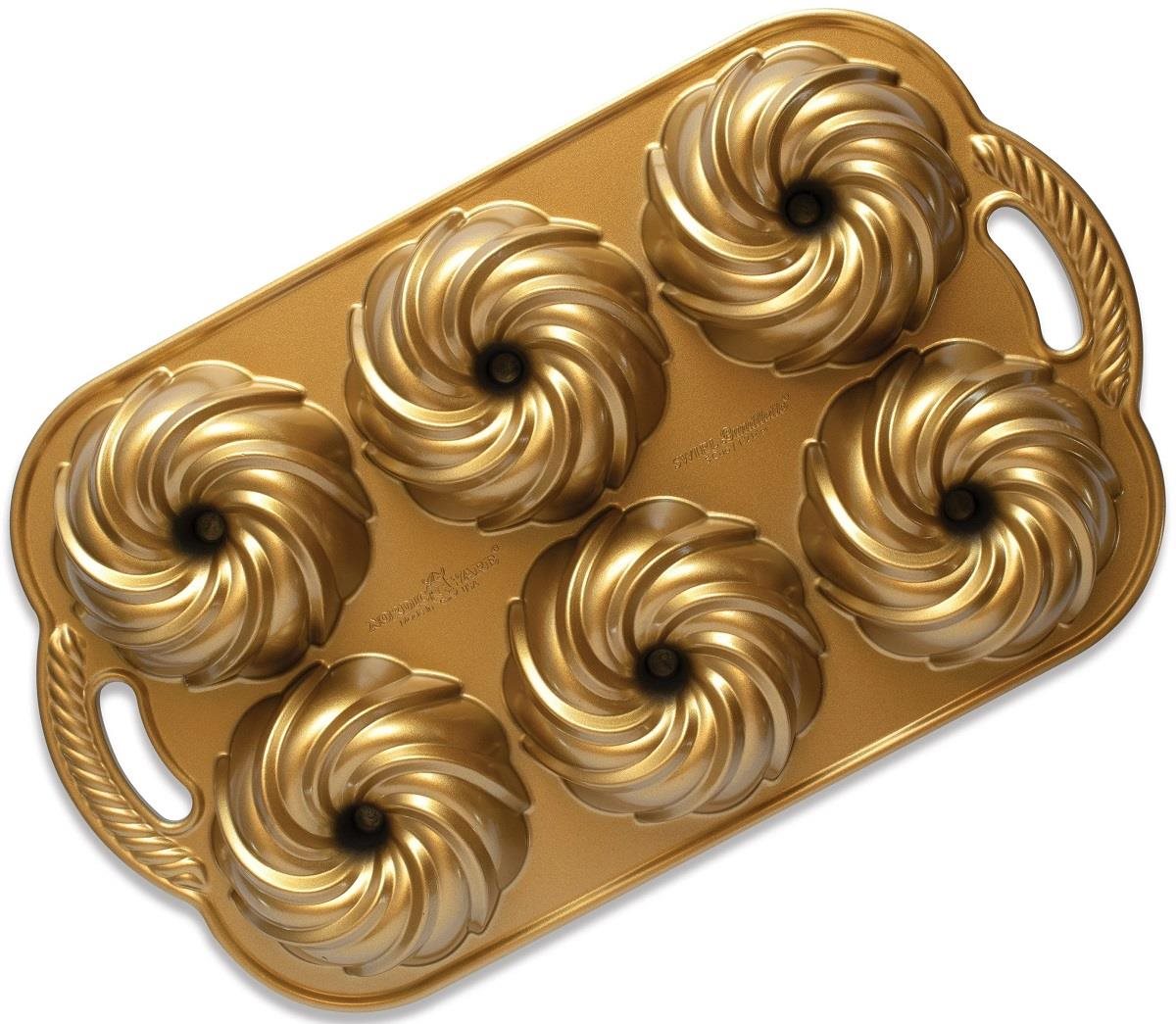 NORDIC WARE Forma na šest malých bábovek VODNÍ VÍR zlatá