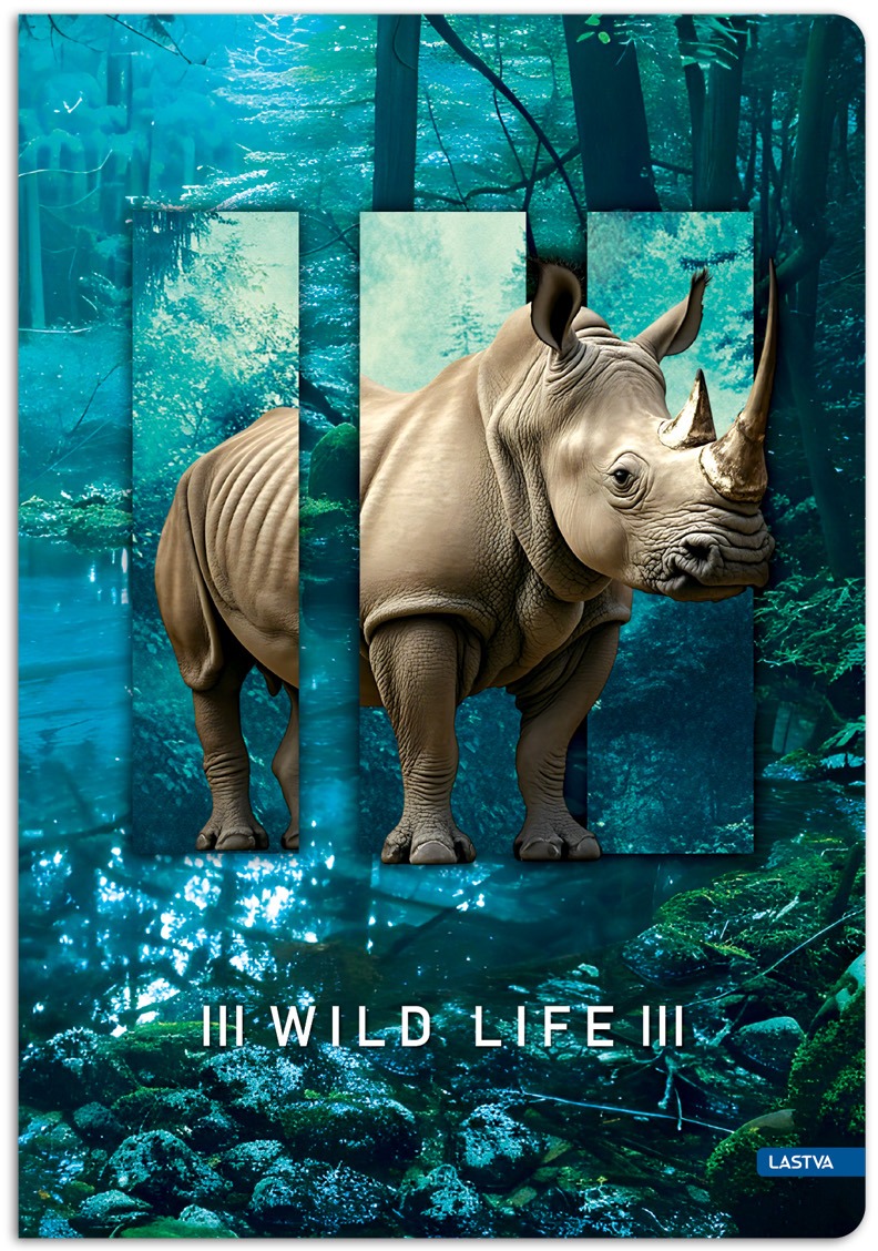 LASTVA záznamová kniha A4 linkovaná, 96 listů, Wild life, nosorožec