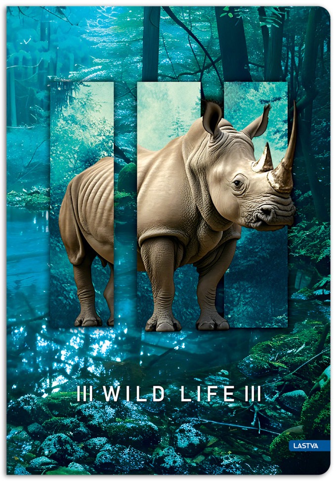 LASTVA záznamová kniha A5 linkovaná, 96 listů, Wild life, nosorožec