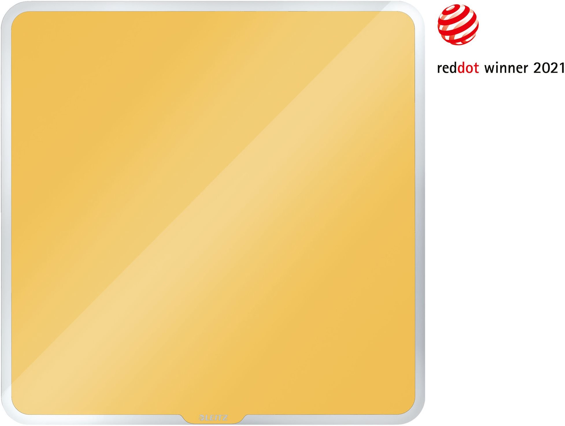 Magnetická tabule LEITZ Cosy v žluté barvě o rozměrech 45 x 45 cm.