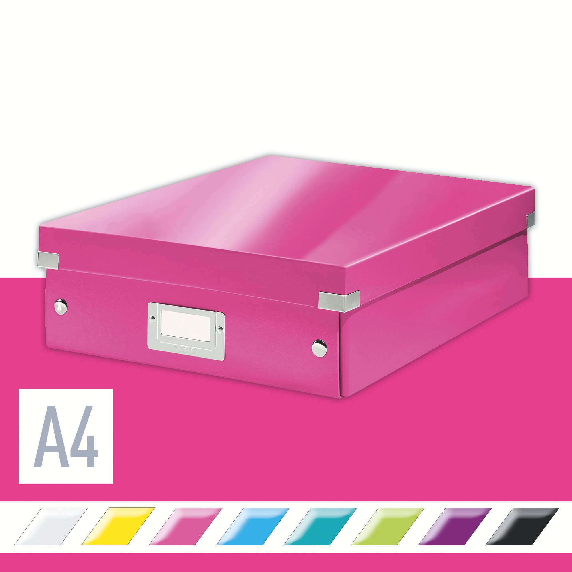 Archivační krabice LEITZ WOW Click & Store A4 28.1 x 10 x 37 cm, růžová
