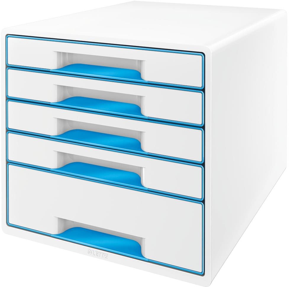 LEITZ WOW CUBE s 5 zásuvkami v bílo-modré barvě