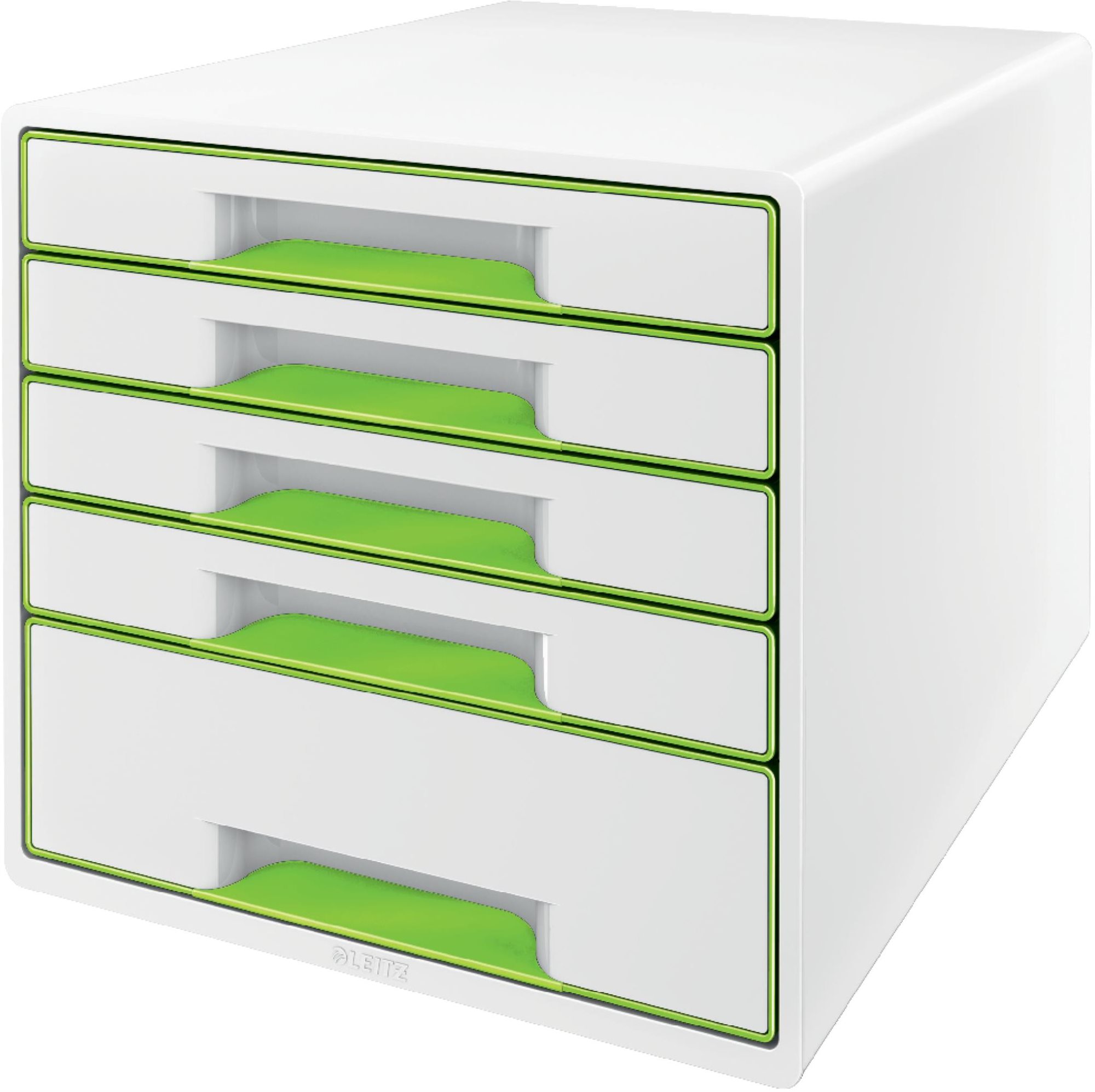 LEITZ WOW CUBE organizér s pěti zásuvkami v bílo-zelené barvě