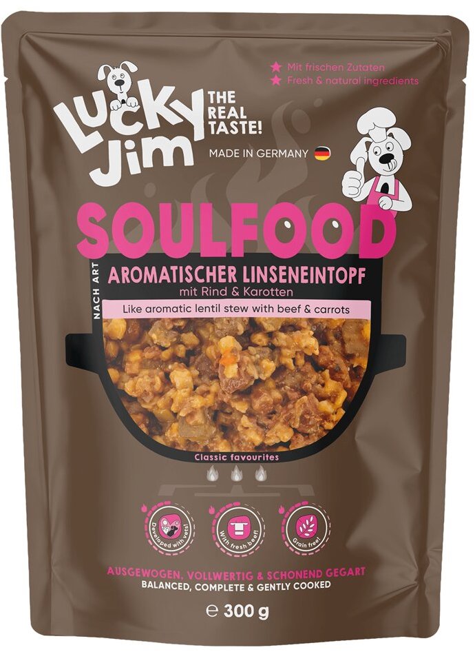 Lucky Jim Soulfood Linseneintopf Čočkový eintopf s hovězím masem a mrkví 300 g