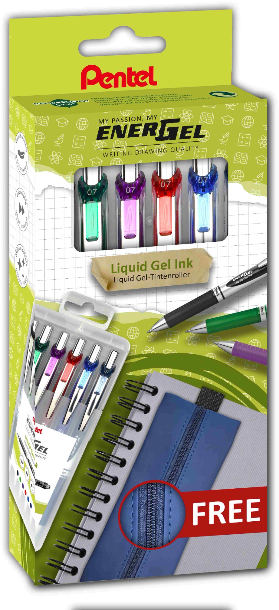 PENTEL Energel BL77-6, 0.7 mm - sada 6 barev s penálem