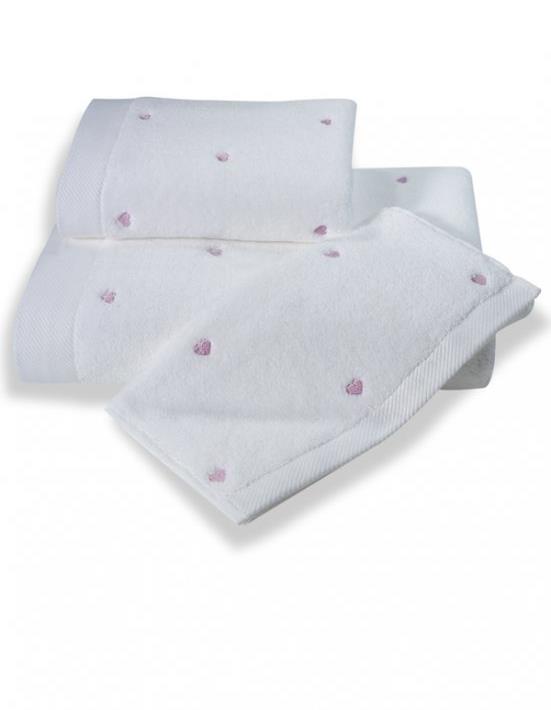 Soft Cotton Malý ručník Micro love 30 × 50 cm, bílá - lila srdíčka