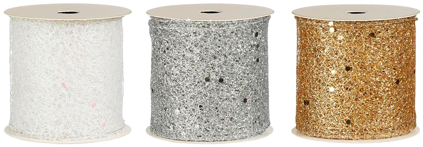 LAALU Sada 3 stuh: Stuhy s glittery bílá, stříbrná, champagne 6,5 cm x 270 cm