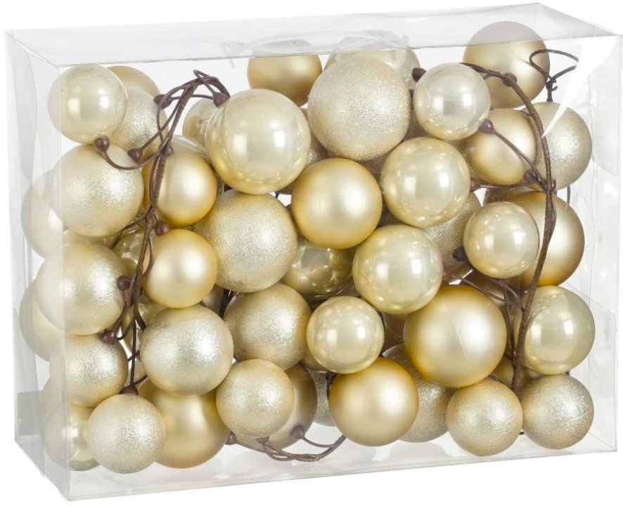 LAALU Sada 68 ks ozdob: Girlanda s ozdobami 6,7,8 cm champagne 180 cm