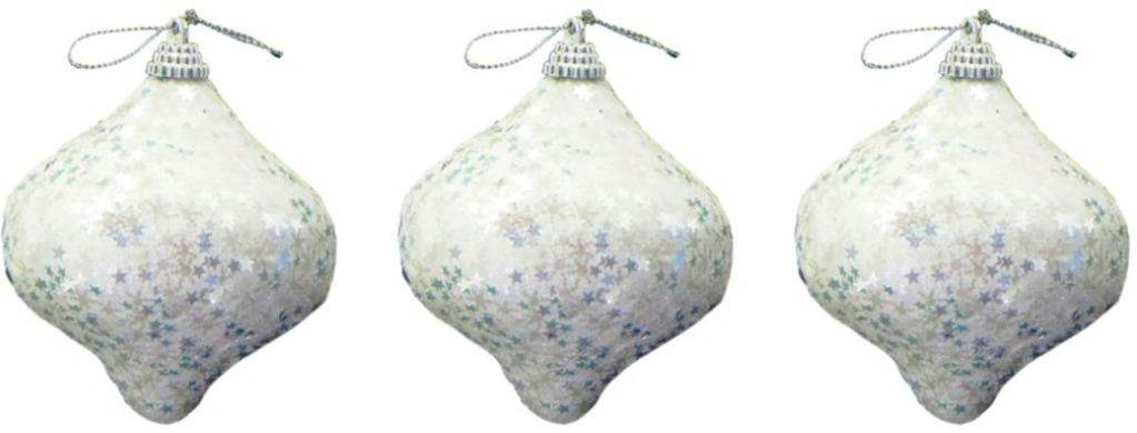 LAALU Sada 3 ks dekorací: Baňka s glitery bílá 6 cm