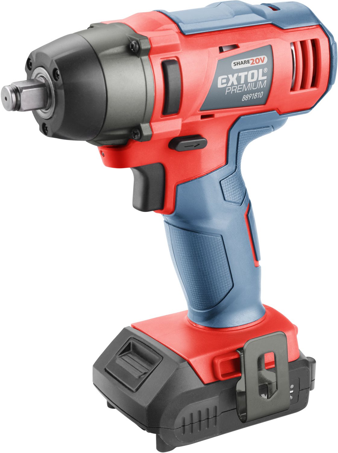 EXTOL PREMIUM utahovák rázový 1/2' aku SHARE20V, 180Nm, 20V Li-ion, 2000mAh, 8891810