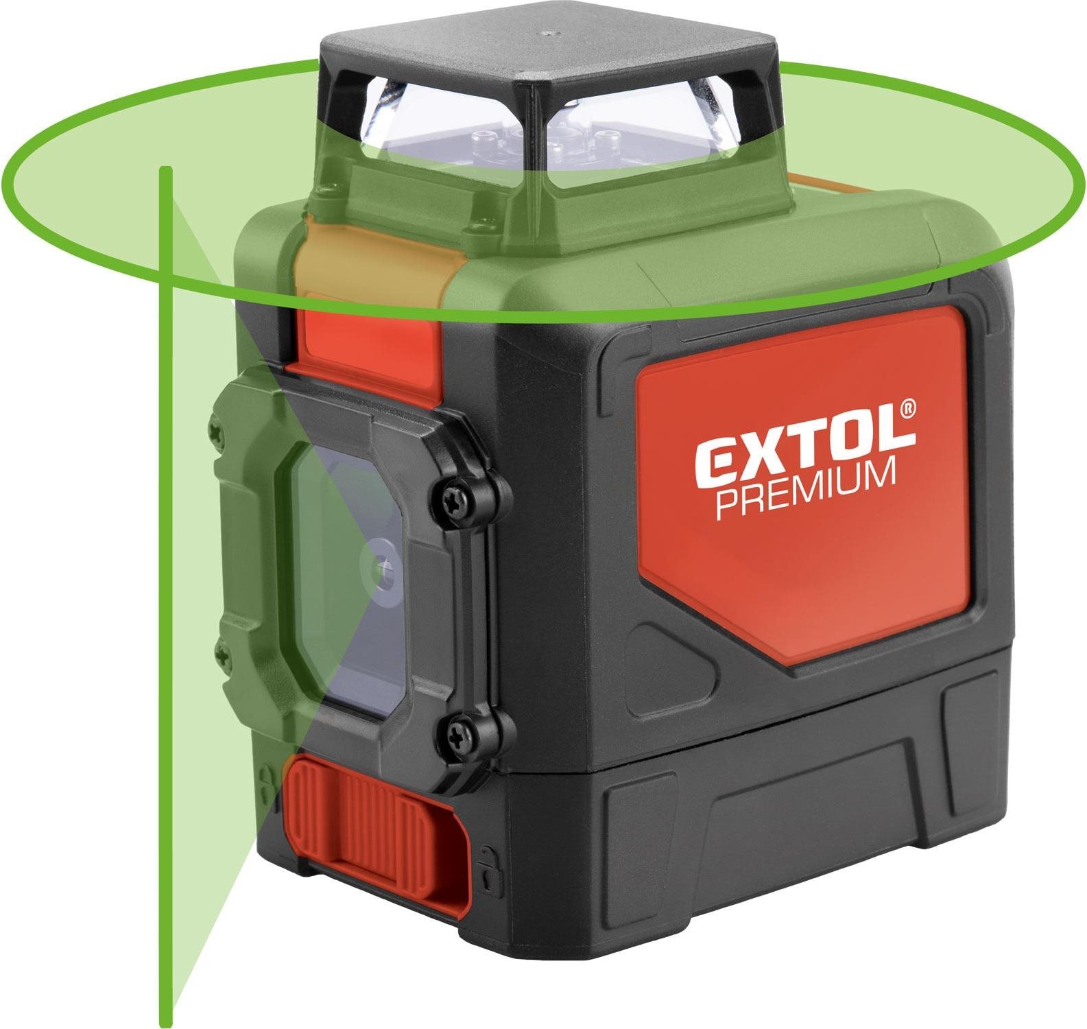 EXTOL PREMIUM laser zelený liniový, křížový samonivelační, 1H360° x 1V, 8823307