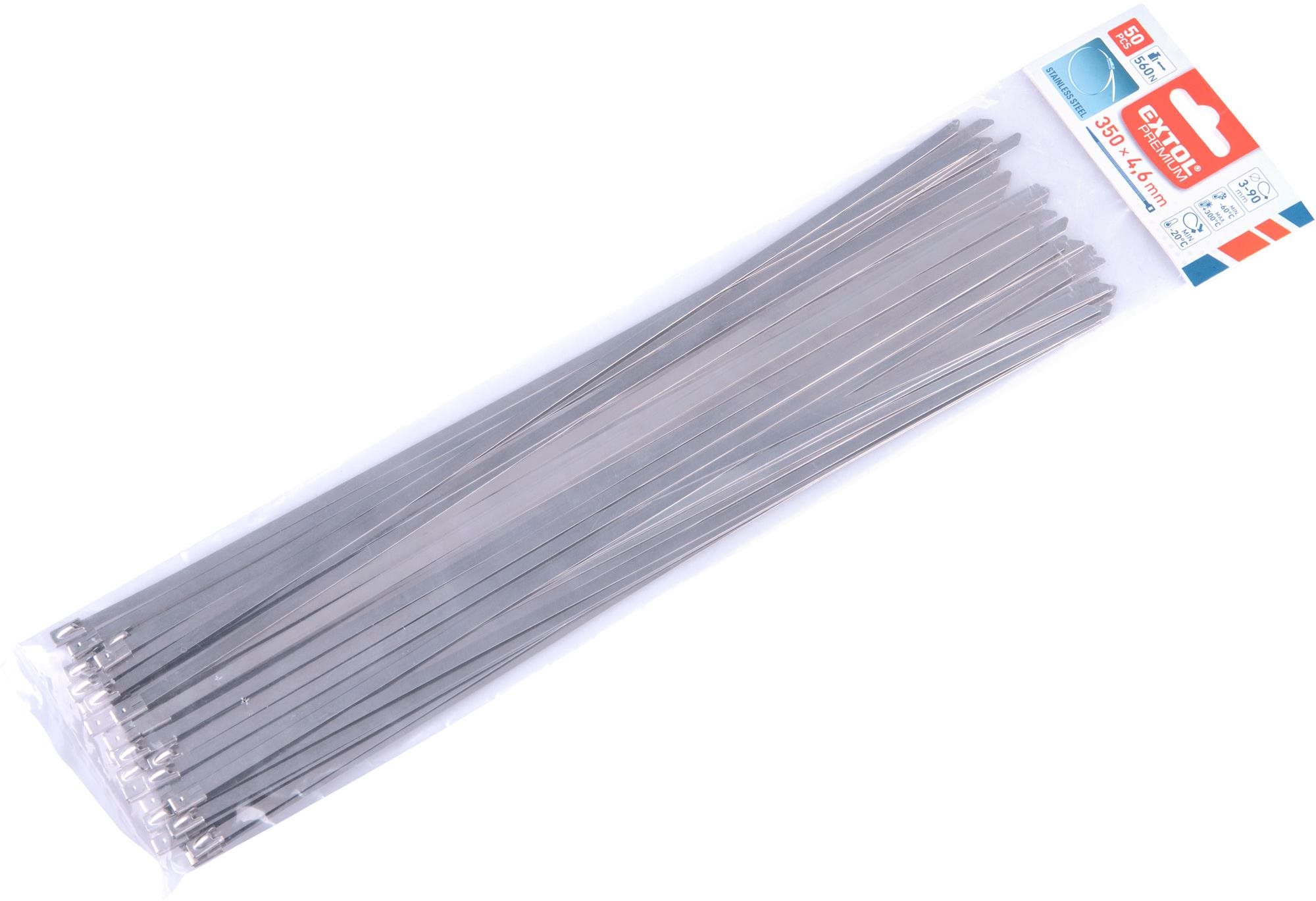 EXTOL PREMIUM pásky stahovací NEREZ, 350x4,6mm, 50ks, 8856278