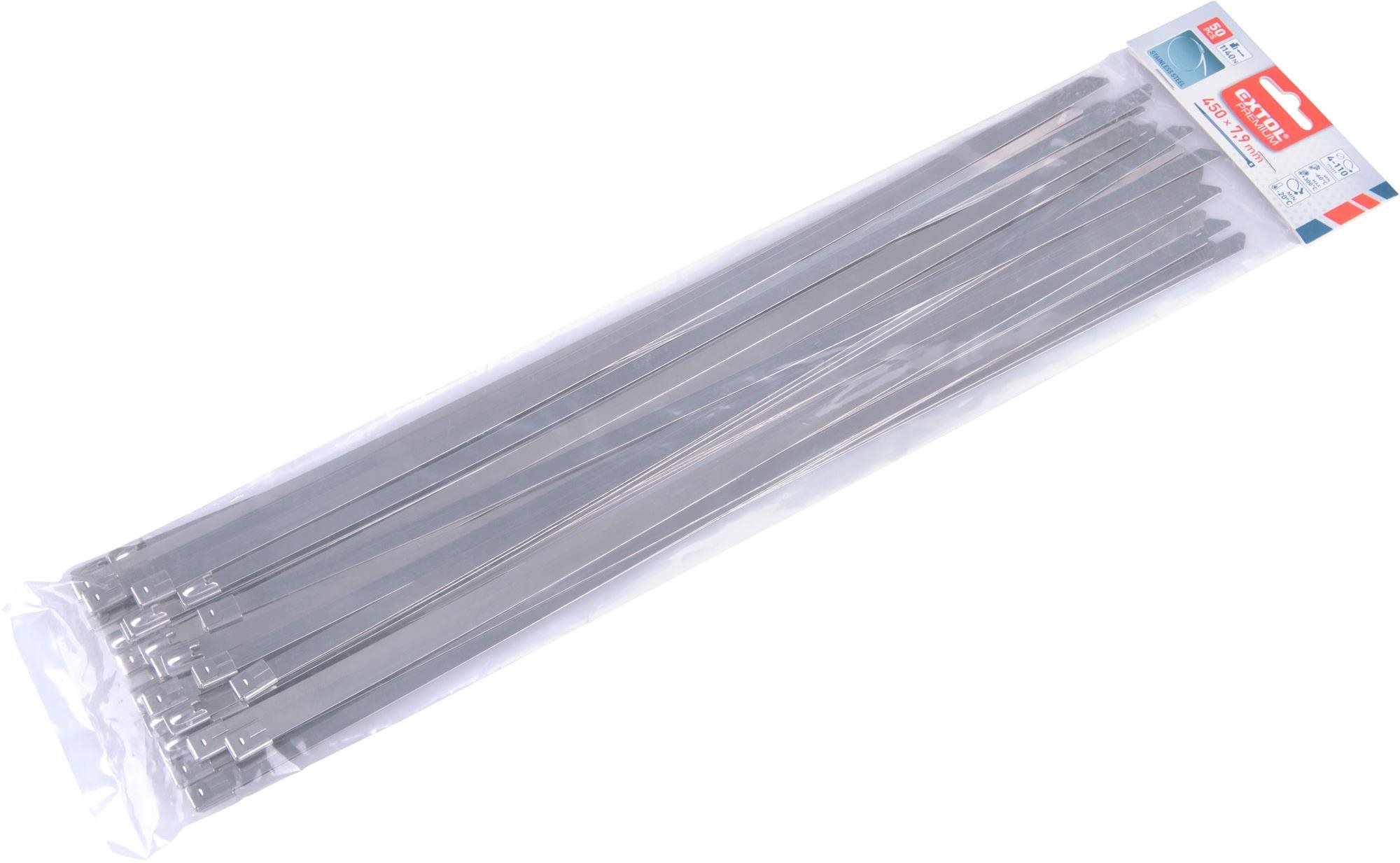 EXTOL PREMIUM pásky stahovací NEREZ, 450x7,9mm, 50ks, 8856282