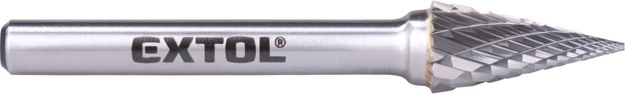 EXTOL INDUSTRIAL fréza karbidová, konická-jehlan, pr.10x20mm/stopka 6mm,sek střední (double-cut), 87