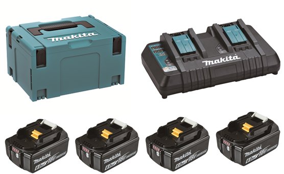 MAKITA Sada Li-ion LXT 18V 4 × akumulátor 6,0Ah BL1860B + nabíječka dvojnásobná DC18RD + Makpac