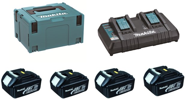 MAKITA Sada Li-ion LXT 18V 4 × akumulátor 3,0Ah BL1830B + nabíječka dvojnásobná DC18RD + Makpac