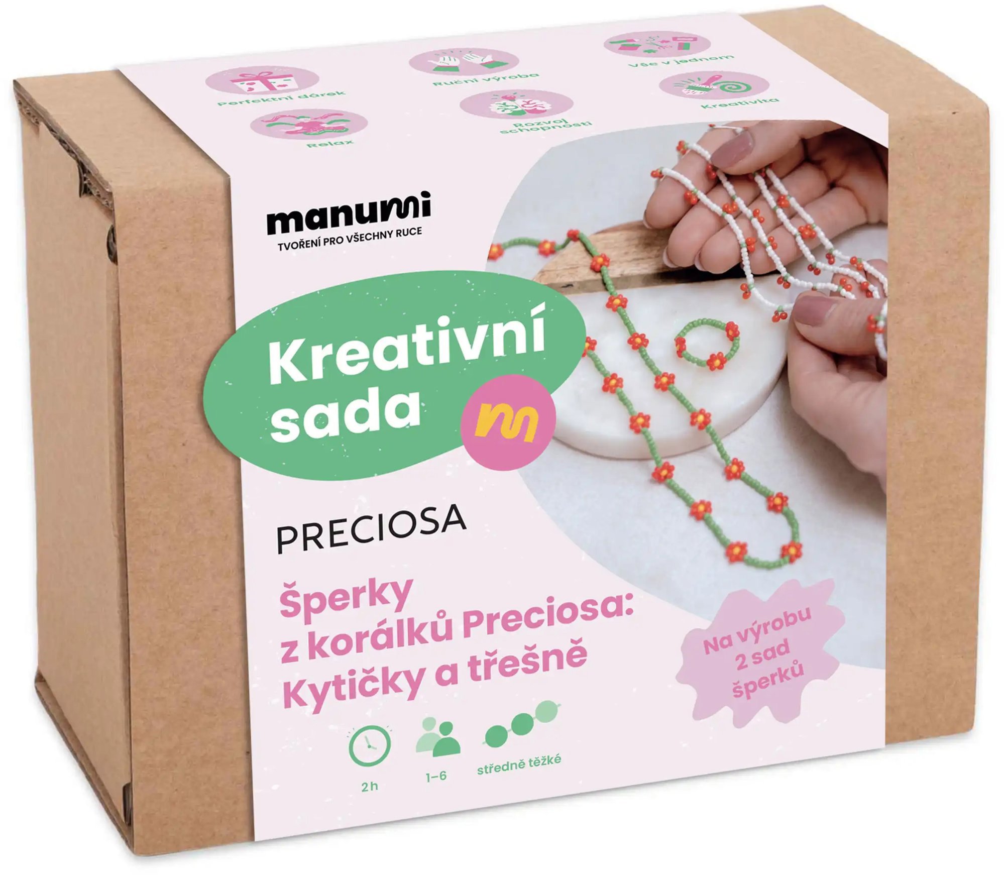 Manumi Kreativní sada na výrobu šperků z korálků Preciosa kytičky a třešně