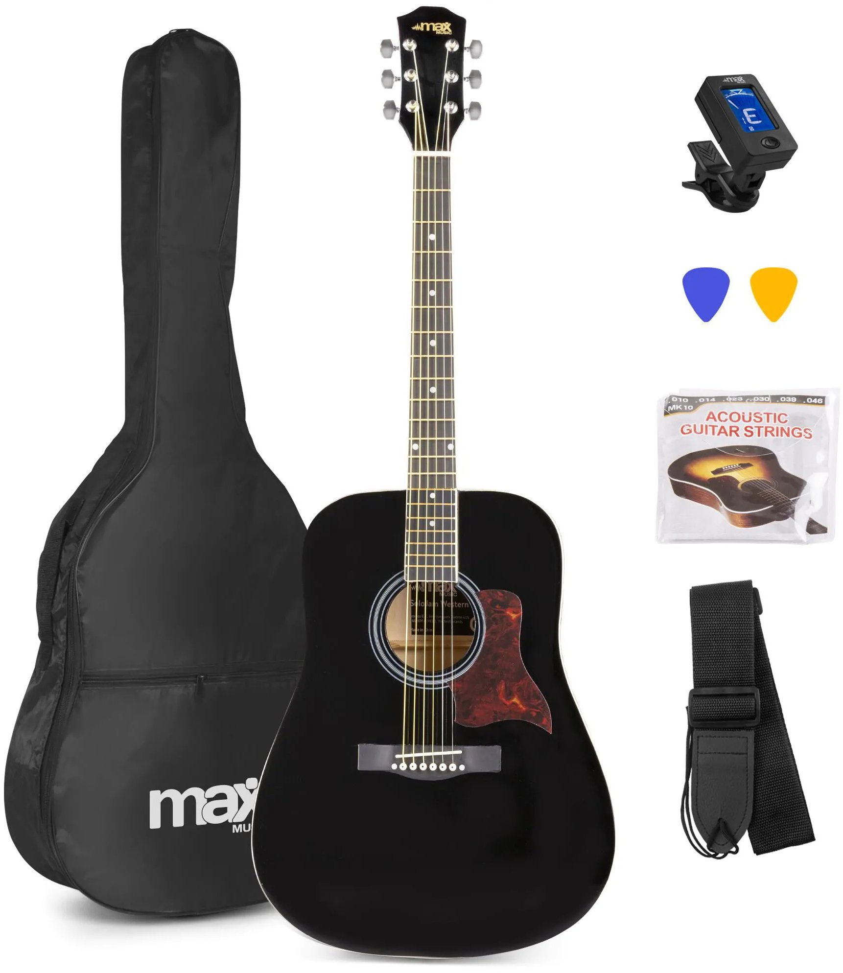 MAX music SoloJam Set westernové akustické kytary a příslušenství, černý