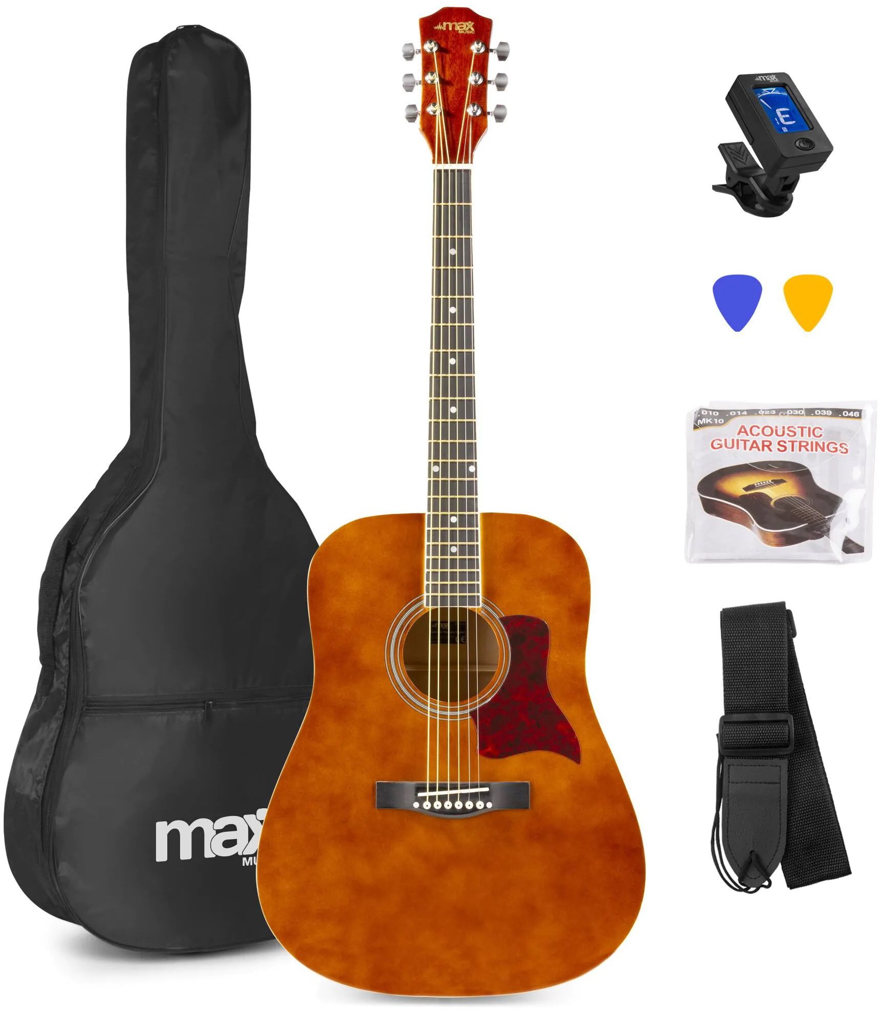 MAX music SoloJam Set westernové akustické kytary a příslušenství, hnědý