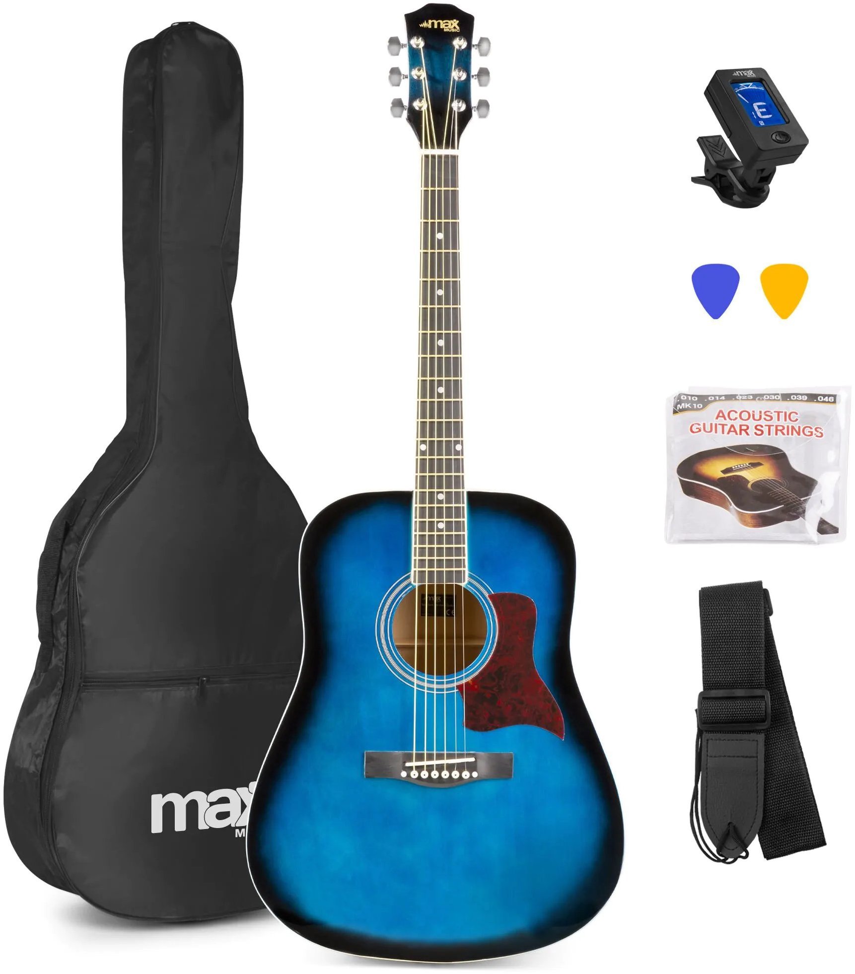MAX music SoloJam Set westernové akustické kytary a příslušenství, modrý