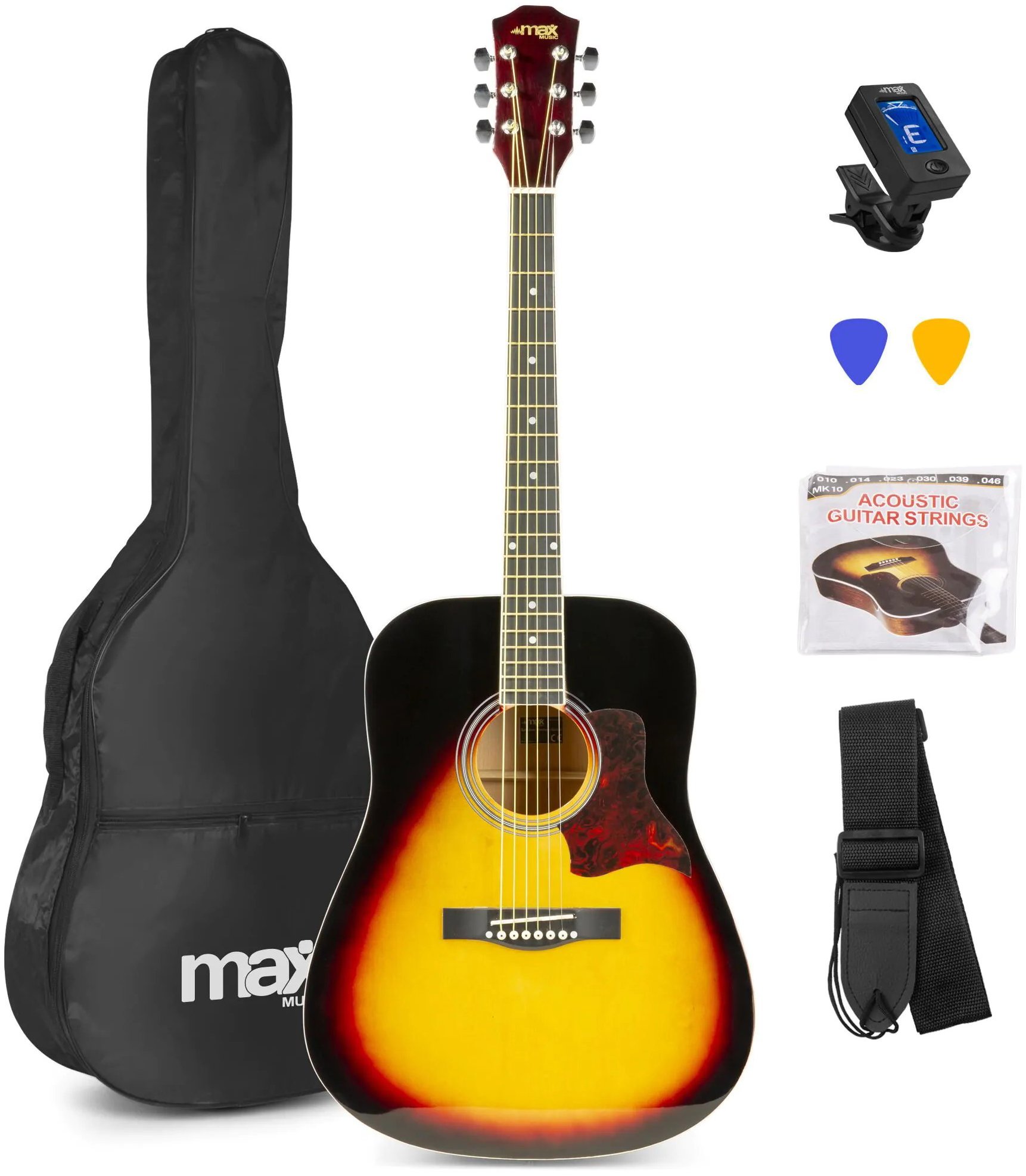 MAX music SoloJam Set westernové akustické kytary a příslušenství, sunburst