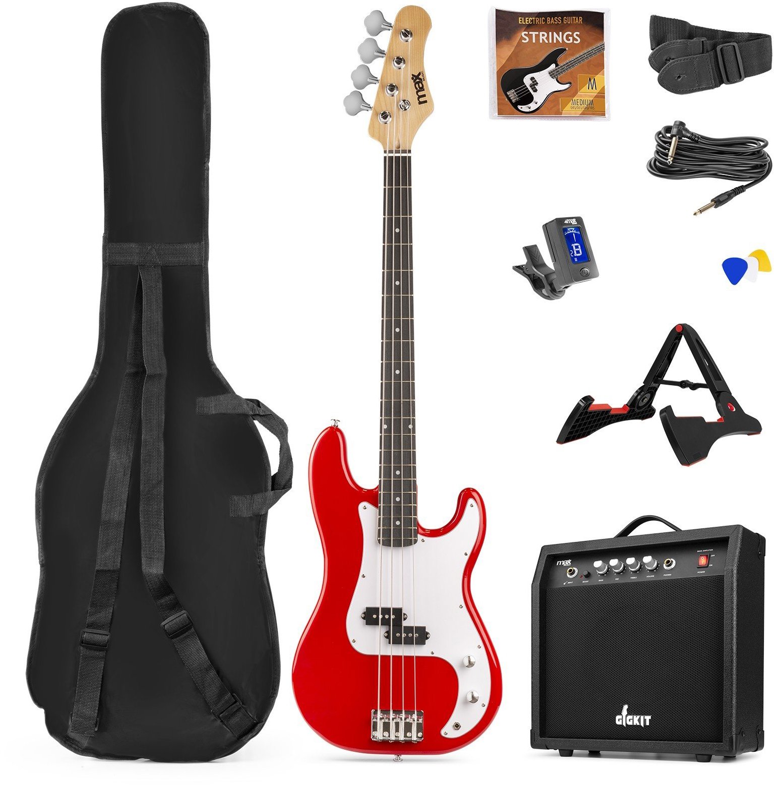 MAX music GigKit Bass Guitar Pack Red