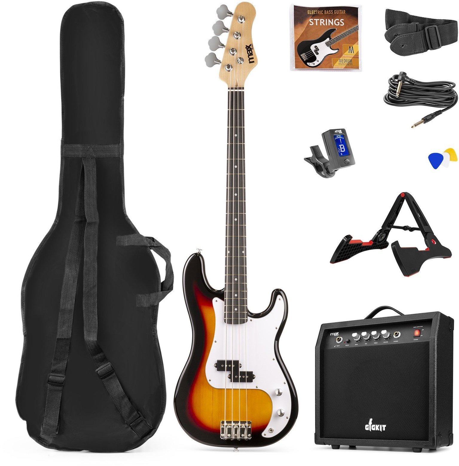 MAX music GigKit Bass Guitar Pack Sunburst
