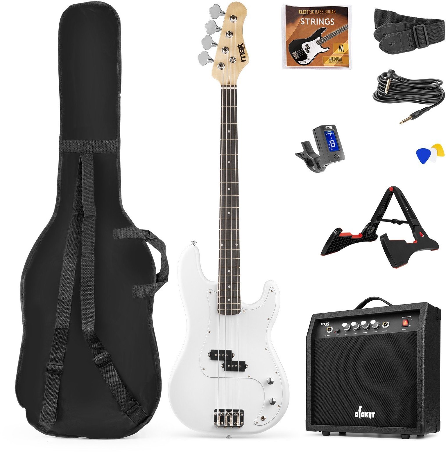 MAX music GigKit Bass Guitar Pack White