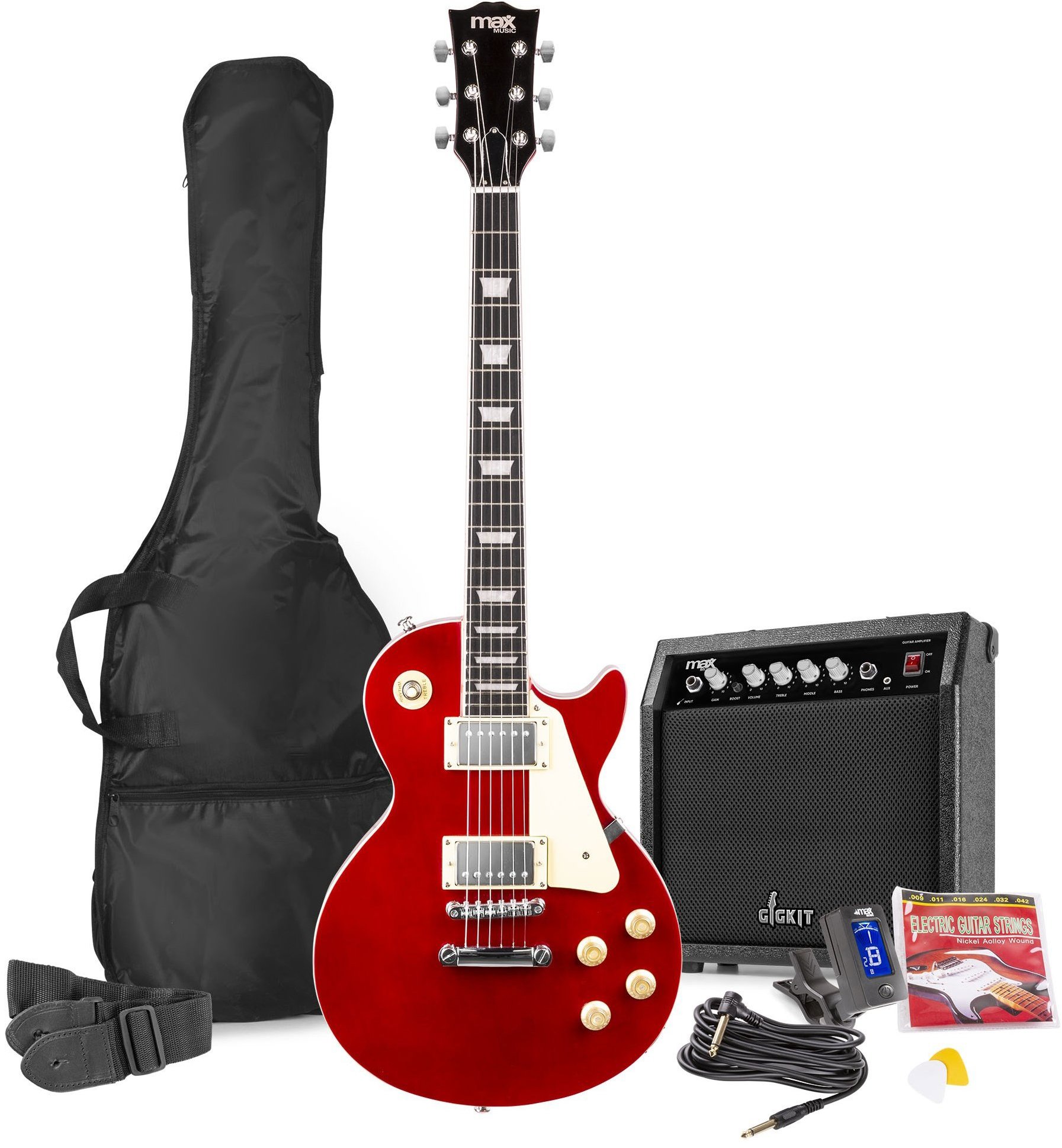 MAX music GigKit Electric Guitar Pack LP Style Dark Red