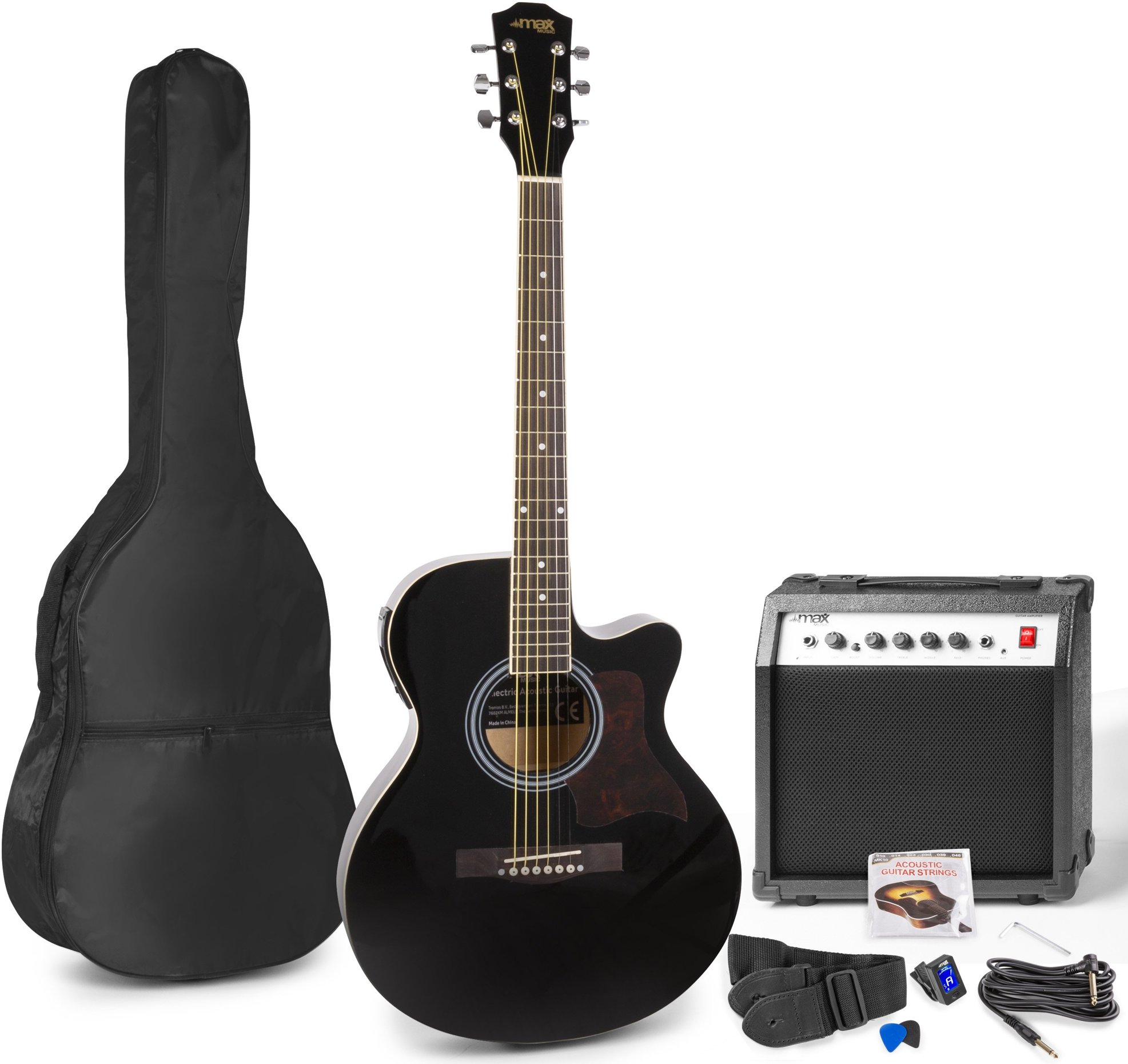 MAX music ShowKit Set elektrické akustické kytary se zesilovačem, černý