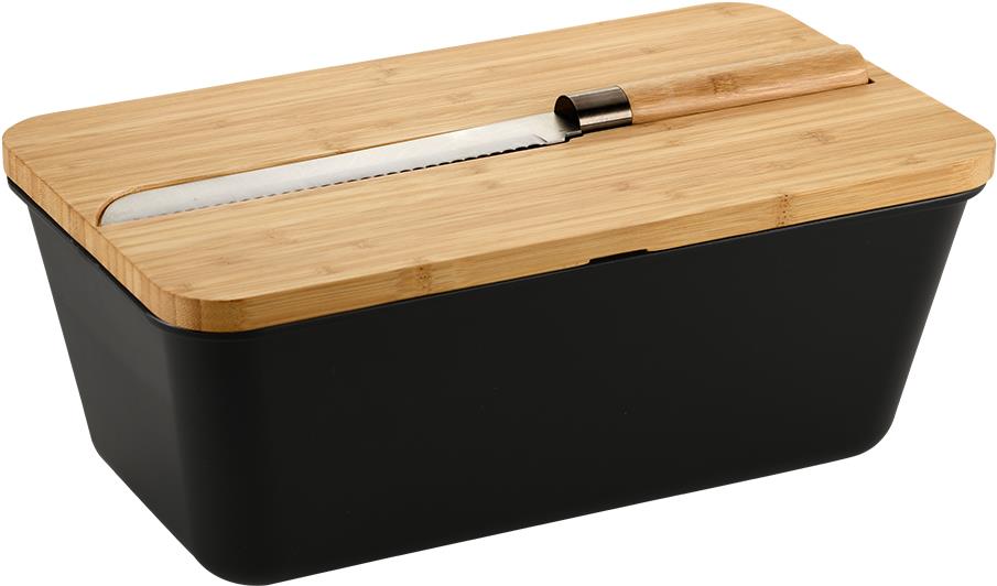 KESPER Chlebník s nožem a prkénkem plast, bambus, černý 35 × 20 × 16 cm