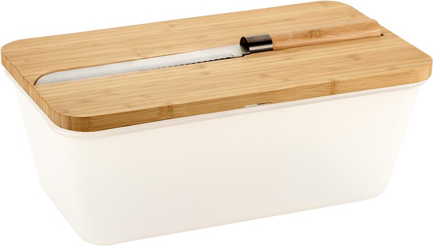 KESPER Chlebník s nožem a prkénkem plast, bambus, bílý 35 × 20 × 16 cm