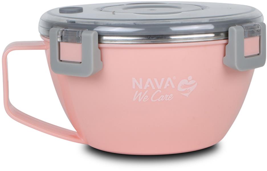 Nava Greece kulatý nerezový obědový box "We Care", růžový 850 ml