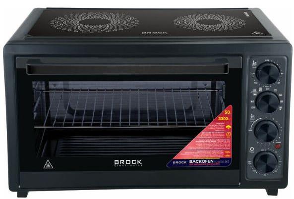 Brock Elektrická horkovzdušná trouba 50l s dvouplotýnkovým sklokeramickým vařičem, 3300 W