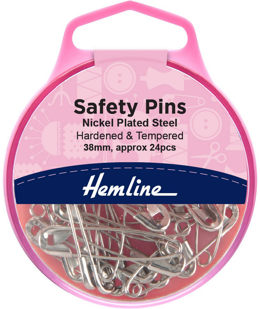 Hemline Spínací špendlíky 38 mm stříbrné, 24 ks
