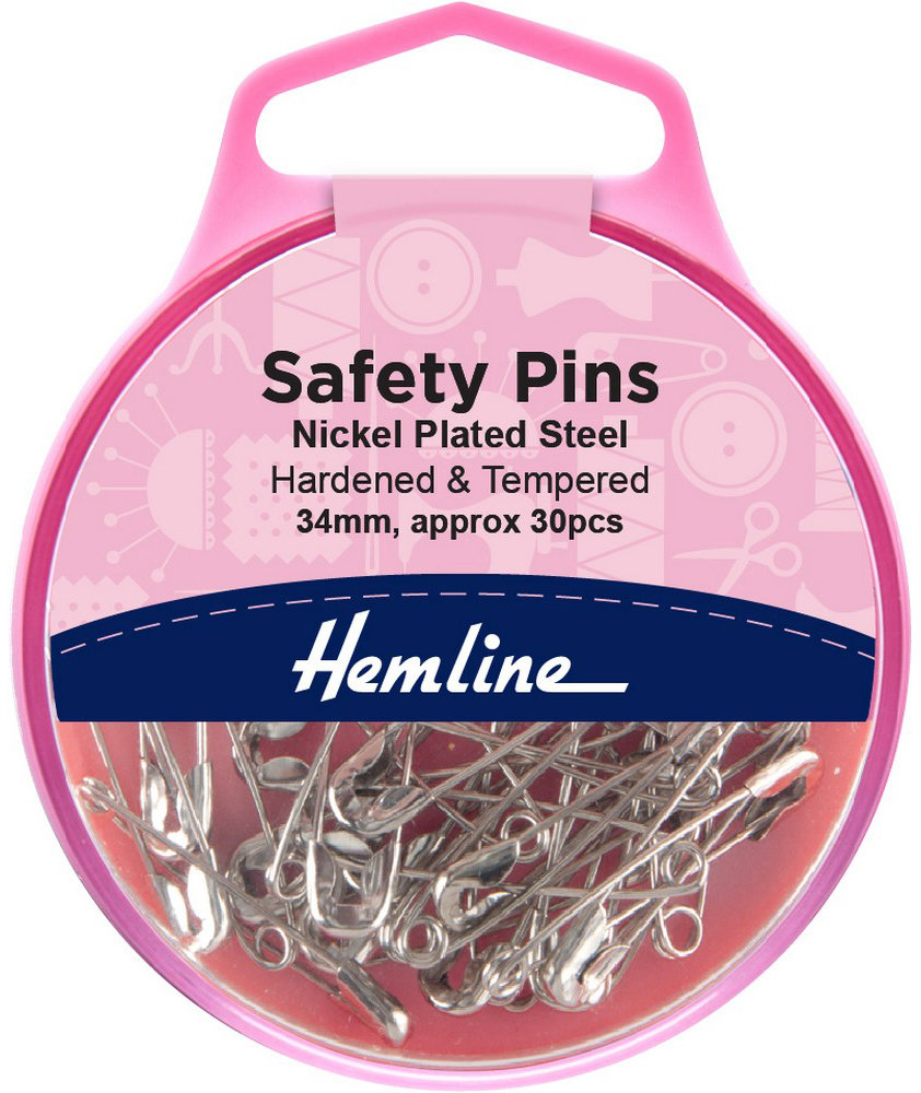 Hemline Spínací špendlíky 34 mm stříbrné, 30 ks