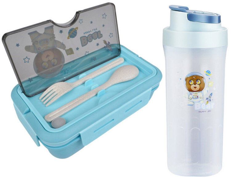 Verk 07334 Svačinový set, box s příbory 1100 ml, láhev 500 ml, modrý