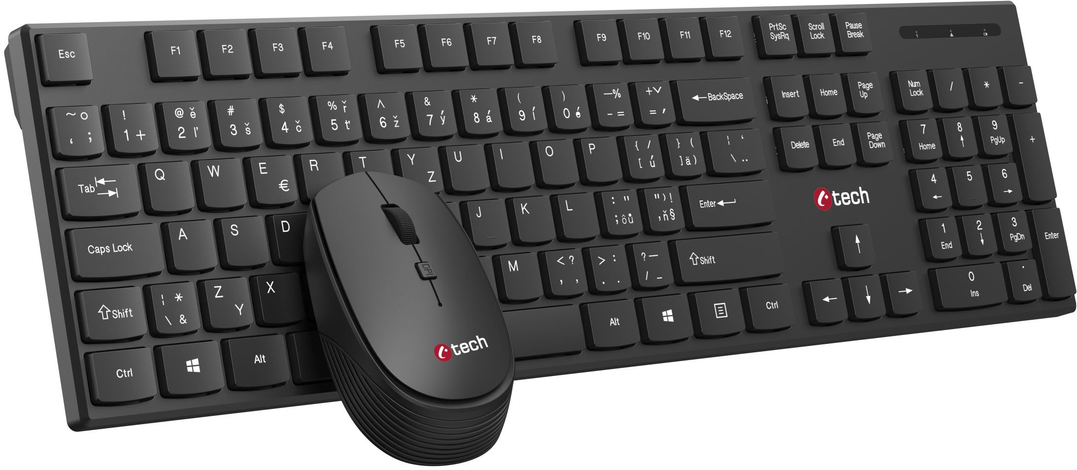 C-TECH WLKMC-03, bezdrátový set, černý, USB - CZ/SK