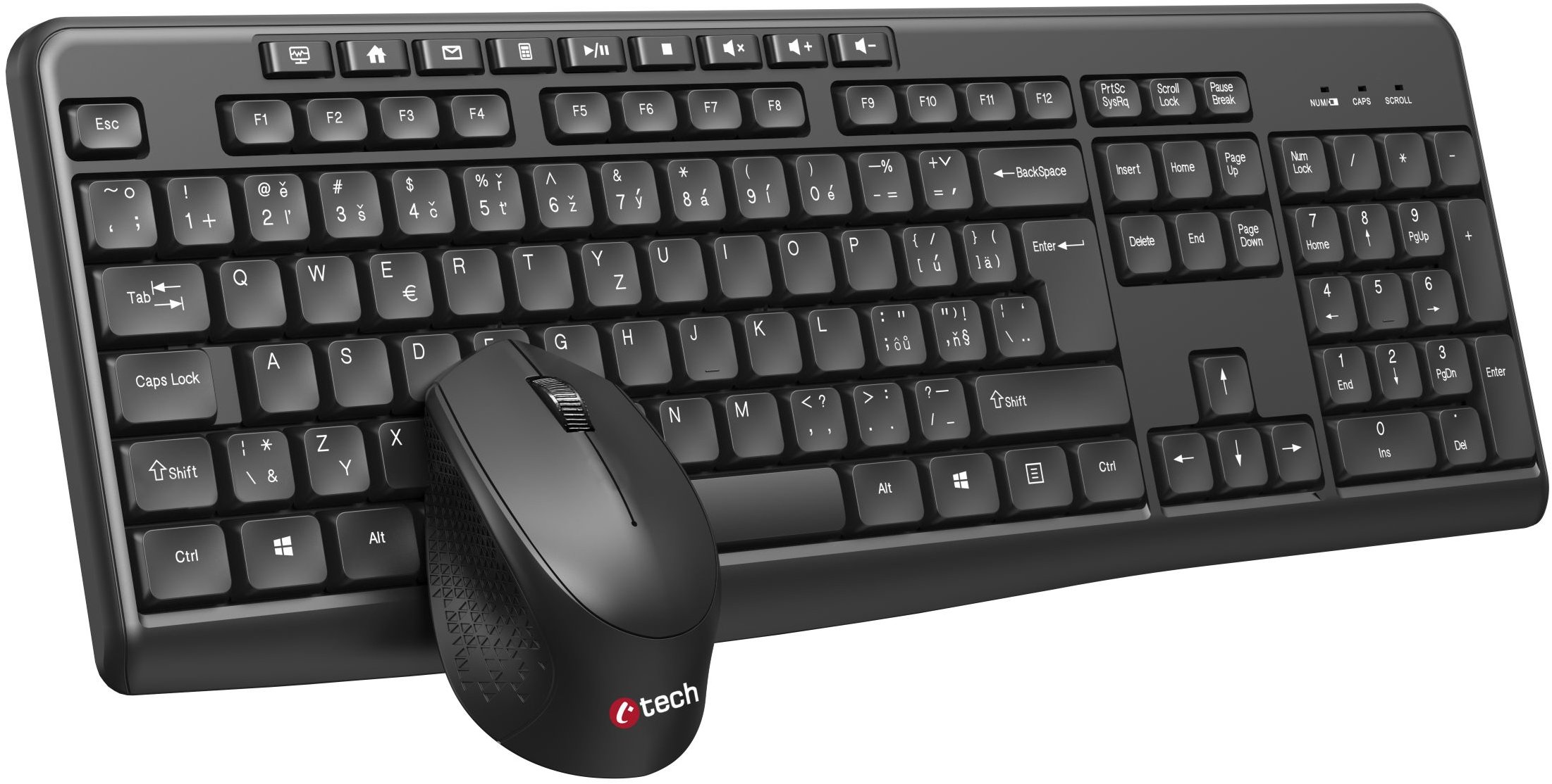 C-TECH WLKMC-04, bezdrátový set, černý, USB - CZ/SK