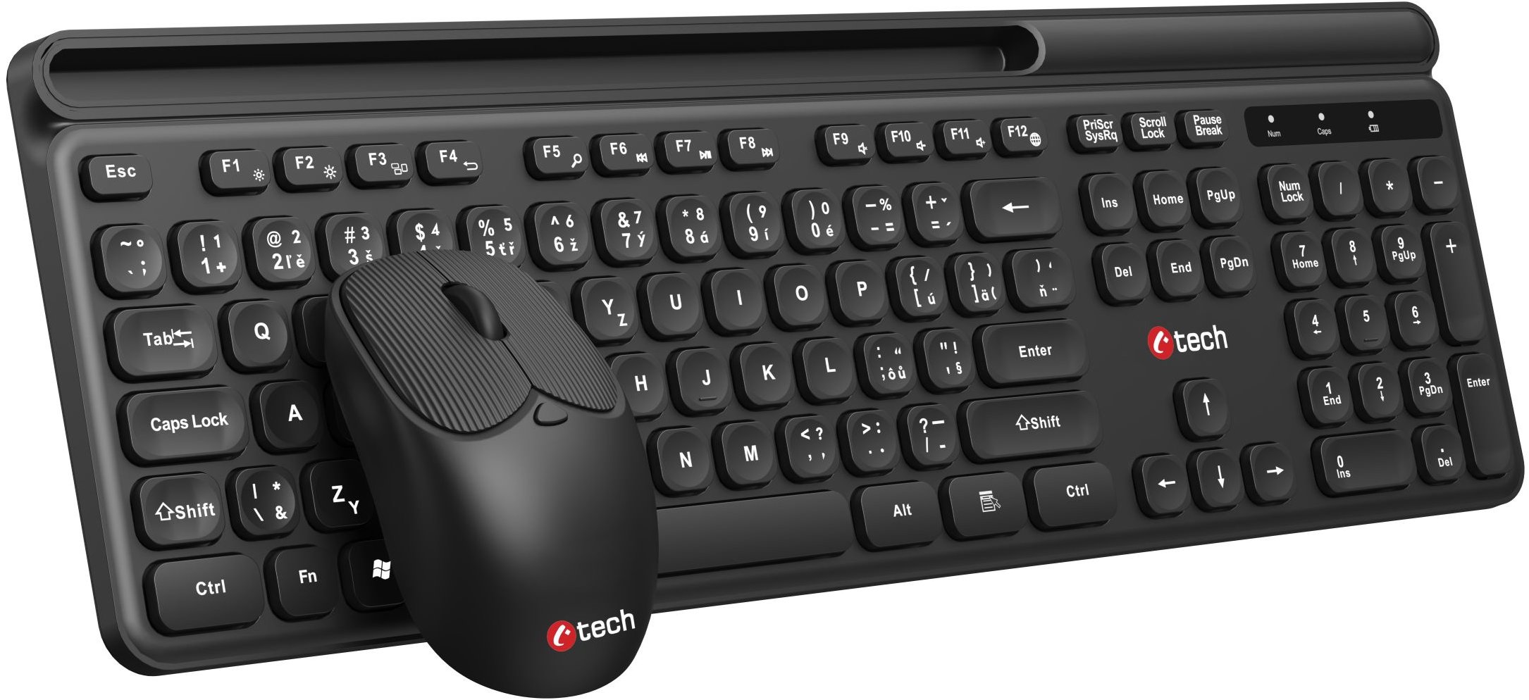 C-TECH Quallis, bezdrátový set, černý, USB - CZ/SK