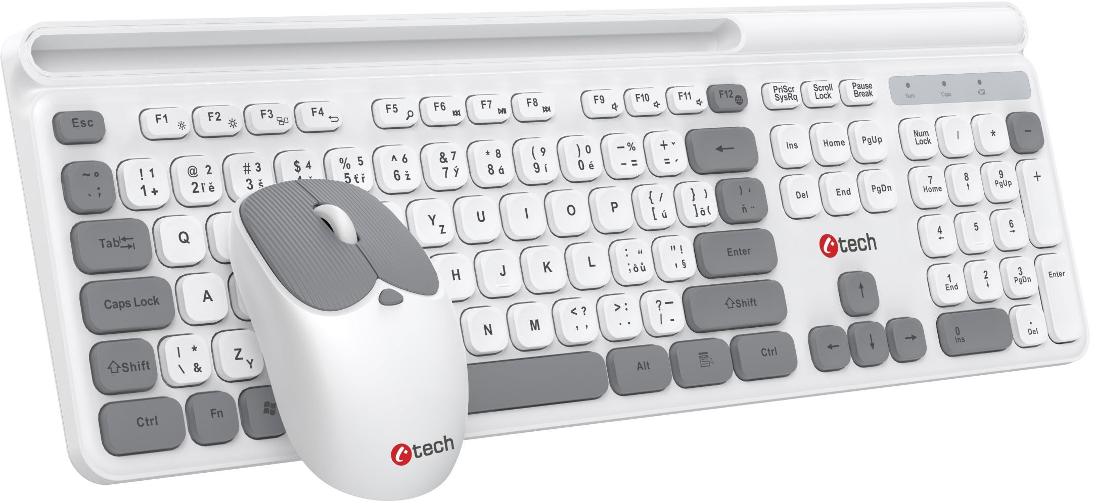 C-TECH Quallis, bezdrátový set, bílý, USB - CZ/SK