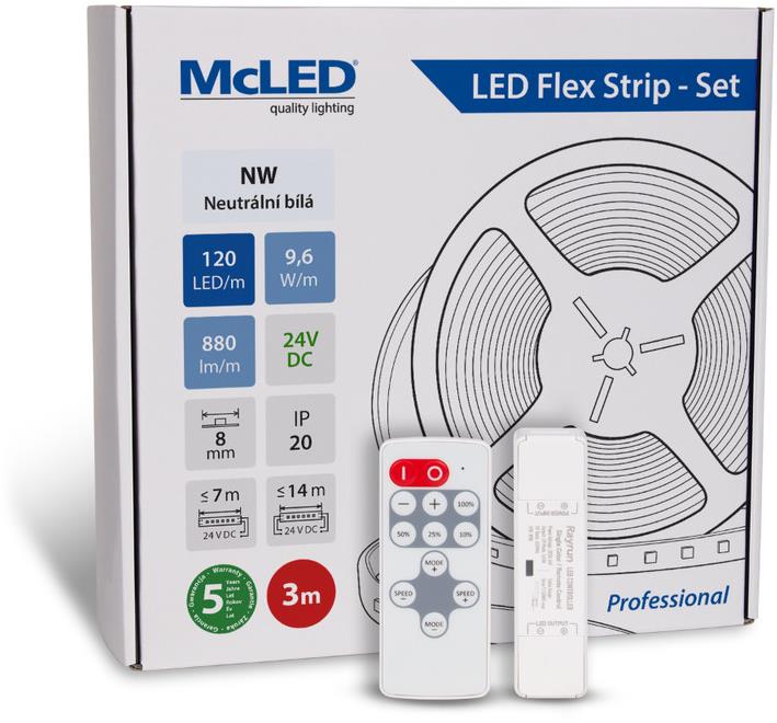 McLED Set LED pásek 3 m s ovladačem, NW, 9,6 W/m