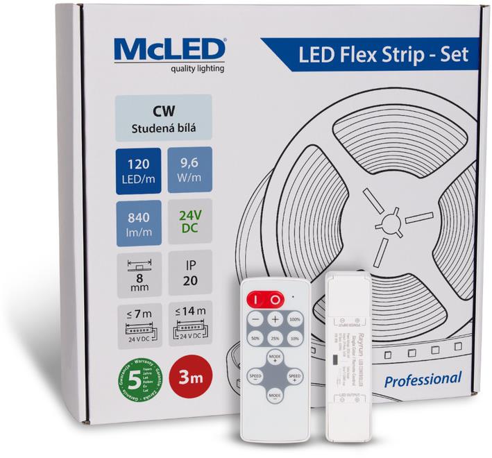 McLED Set LED pásek 3 m s ovladačem, CW, 9,6 W/m