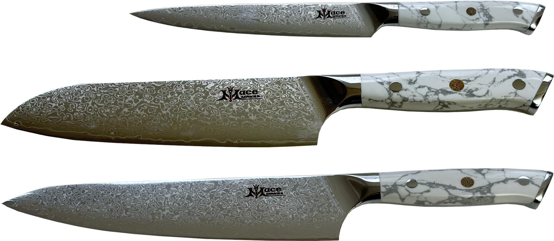 MaceMaker White Stone SanMai Kuchyňské nože 3 ks