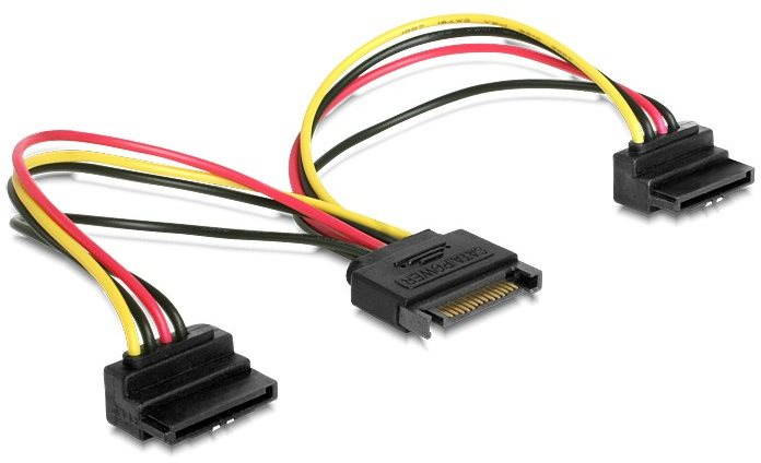 Gembird Cableexpert SATA napájecí na 2x SATA 90°, rozdvojka, 0.15m