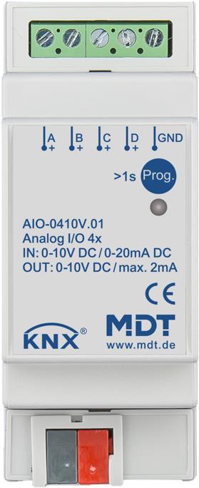MDT Technologies KNX spínací aktor 4násobný, přepínatelný vstup/výstup AIO-0410V.01