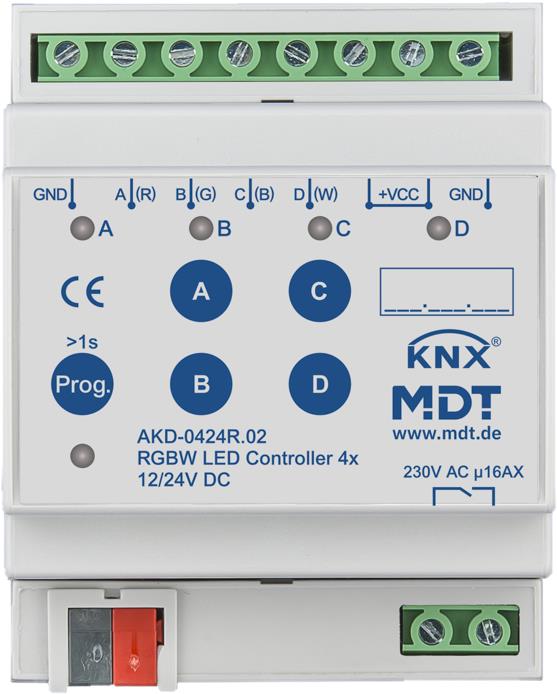 MDT Technologies KNX LED stmívač 12/24V, 4 kanály, RGBW, 4M